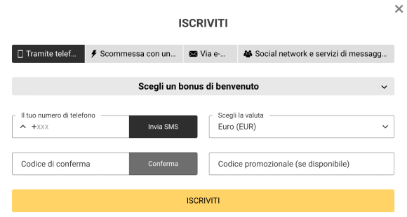 Modulo di registrazione Melbet