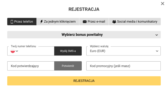 Formularz rejestracyjny Melbet